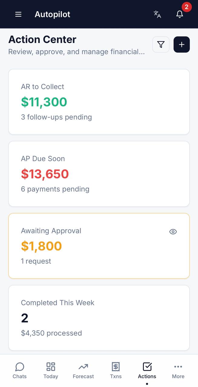 AutoPilot Platform mobile Actions product preview